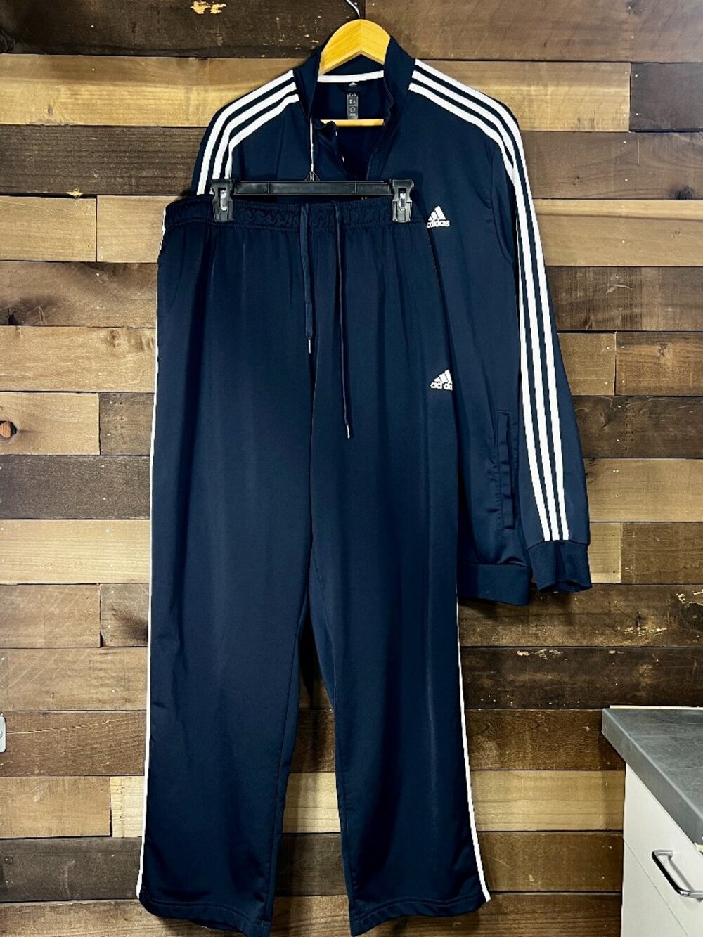 Adidas Tracksuit Mens 2XL Navy Blue Primegreen 3 Stripes Track Pants Set